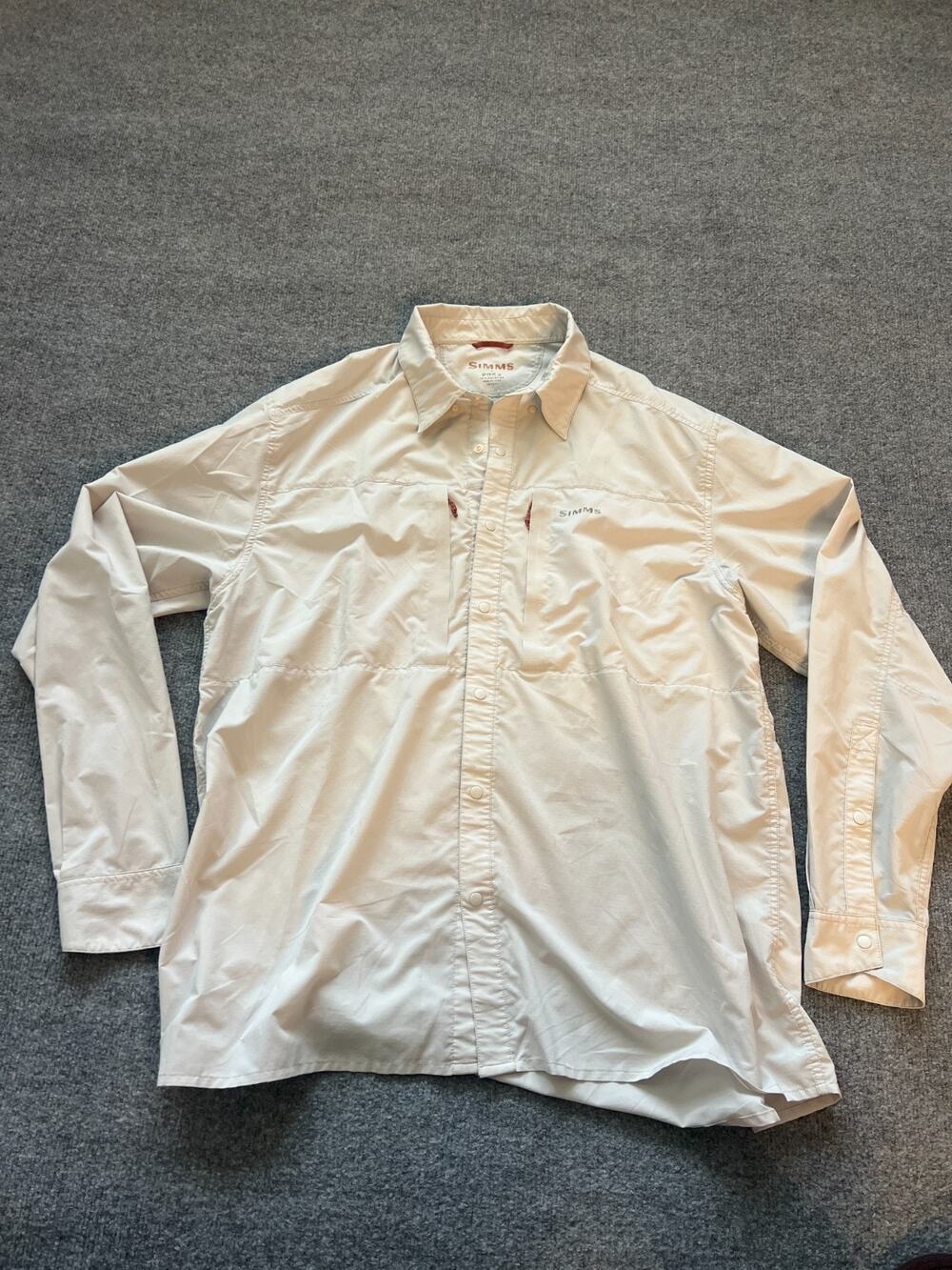 Simms Guide Mens Long Sleeve Fishing Shirt Beige Stone Polyester Ripstop UPF XXL